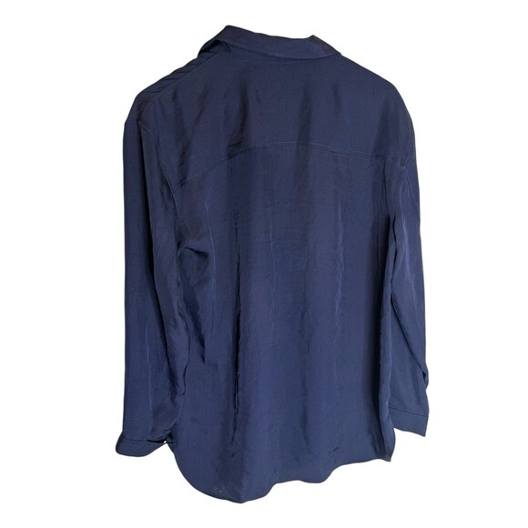 Theory Weekender Washed Twill Button Up Blouse Size Large Navy Blue - Picture 2 of 4